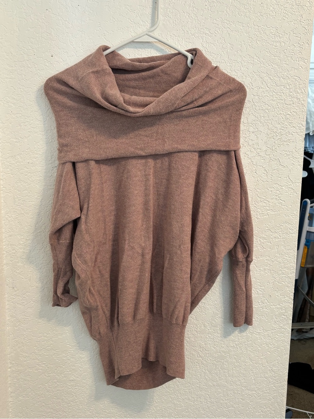 Off-the-Shoulder Draped Knit Sweater in Dusty Mauve
